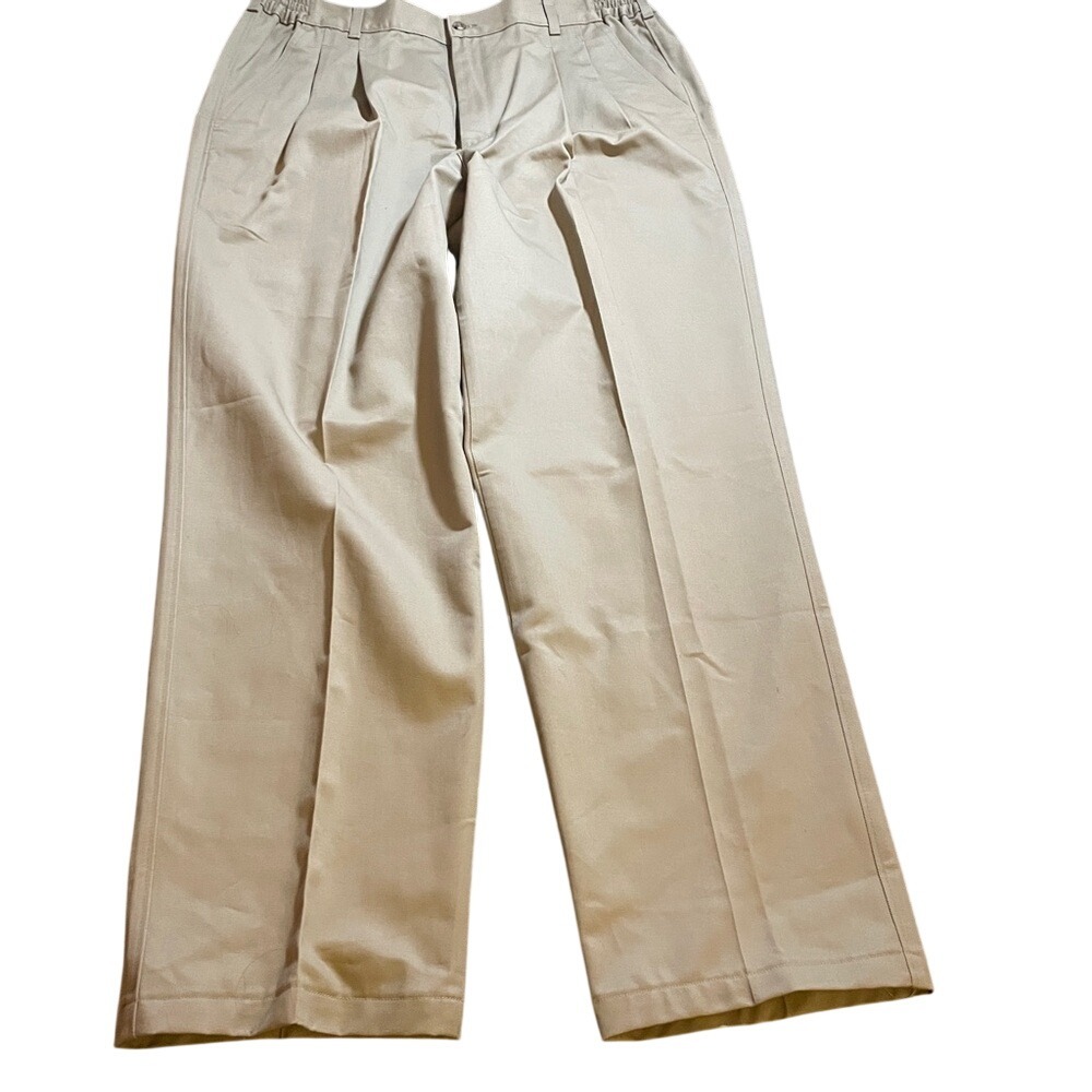 Eddie Bauer Mens Pleated‎ Chino Pants Khaki Tan Elastic Waist Cotton Size 38